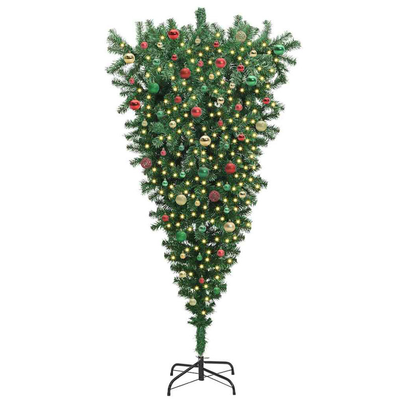 vidaXL Upside-down Artificial Pre-lit Christmas Tree with Ball Set, 5.91 ft
