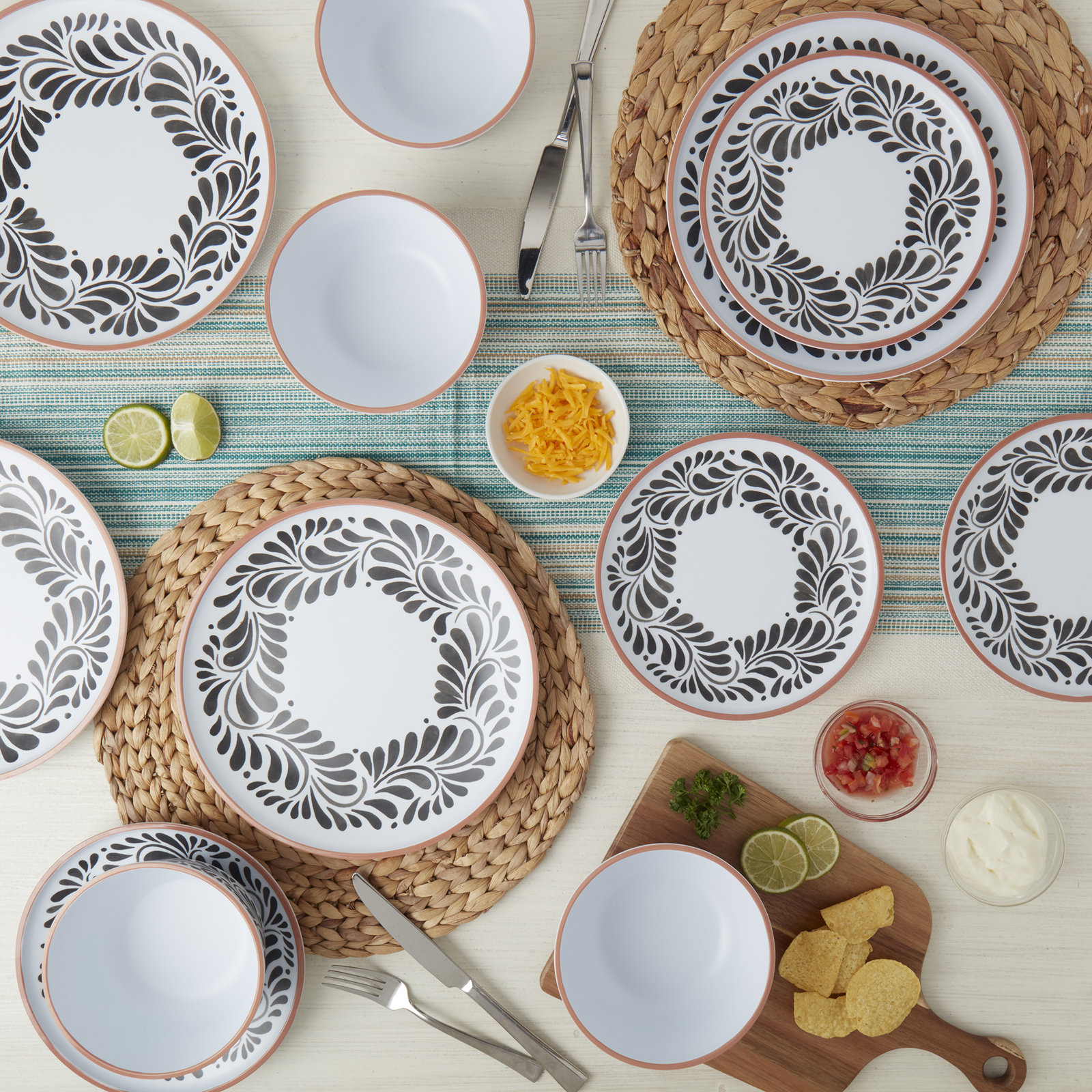 Lebrillo Dinnerware Set, Black/White