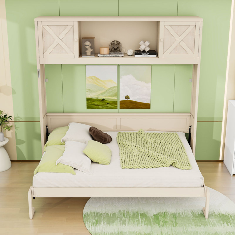 Lit escamotable avec armoires de rangement, Beige