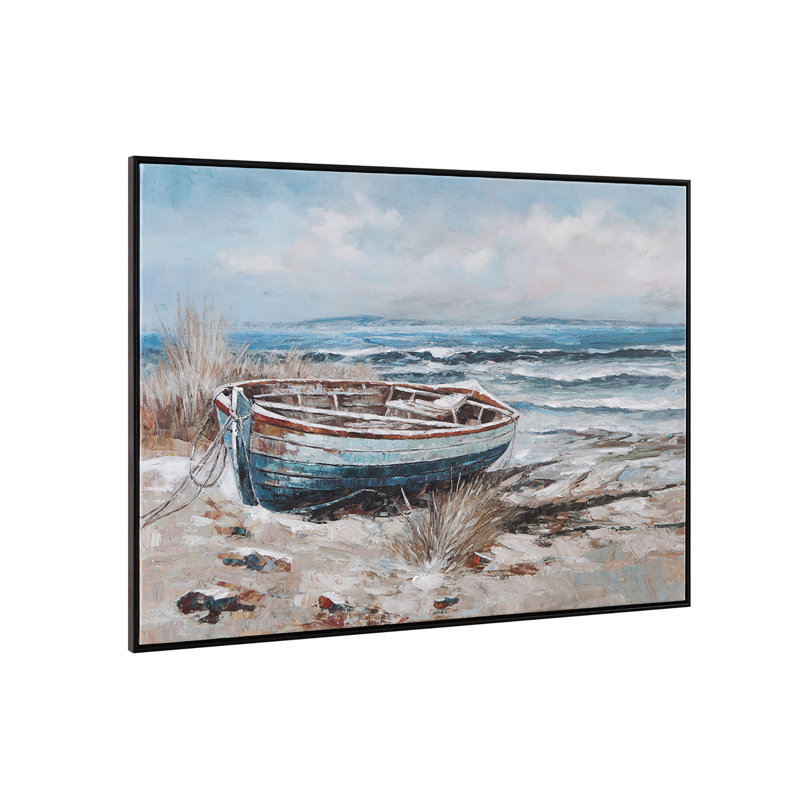 Around About Framed Canvas Wall Art – Teal Abstract with Black & Gold