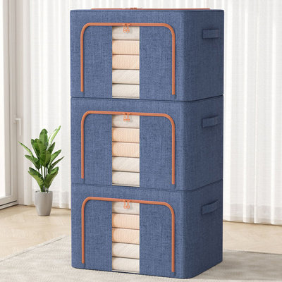 Boîtes de rangement pour vêtements avec cadre en métal (très grand - 105 L)