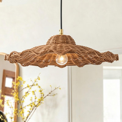 Luminaire suspendu en forme de dôme en rotin pour îlot de cuisine 1 lumière