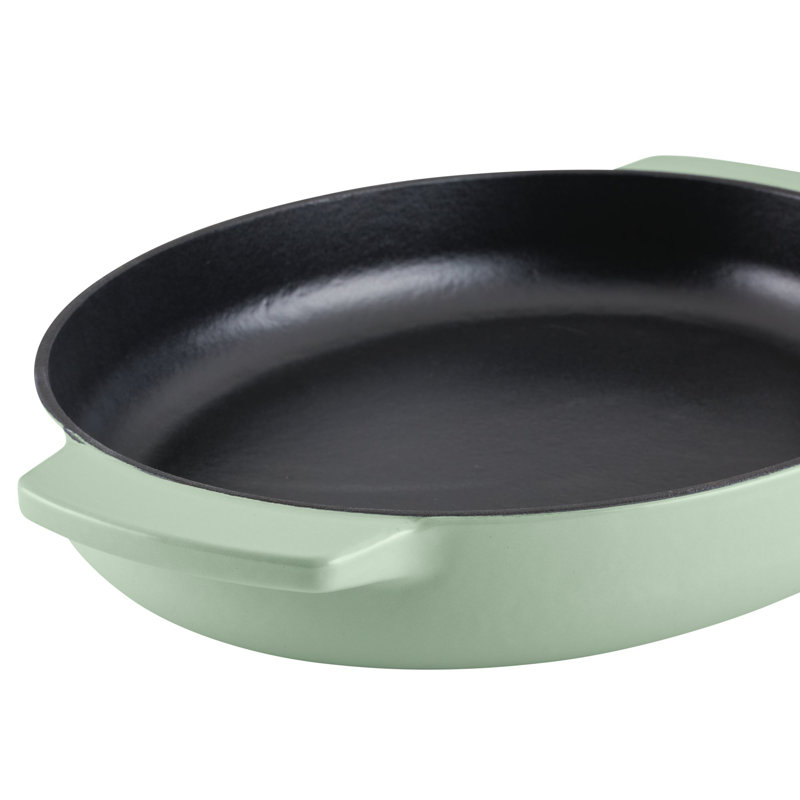 Pistachio Enameled Cast Iron Oval Au Gratin Pan, 2.5 Quart
