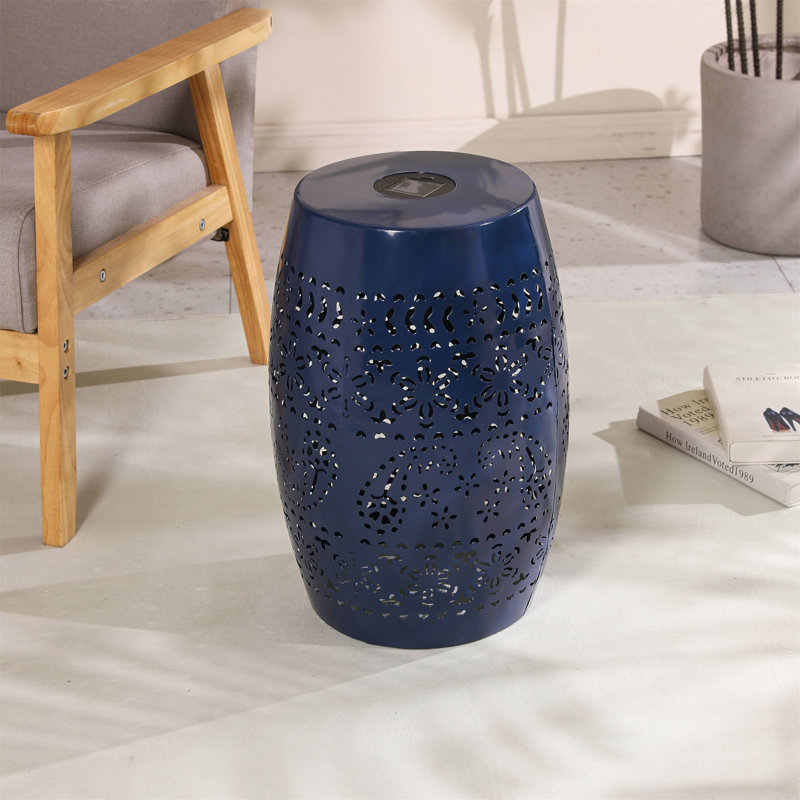Lumi Solar-Lighted Iron Side Table, Dark Blue