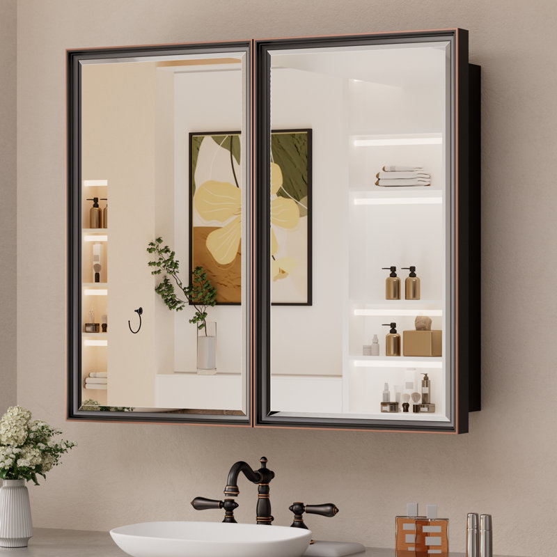 Armoire à pharmacie avec miroir et tablettes Cyrille, H 32 po x l 36 po x P 5,2 po, Bronze frotté à l'huile