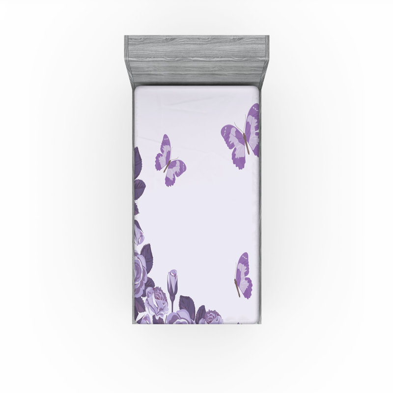 Ensemble de 2 draps-housses Ambesonne, Drap-housse de taille simple, Lilas, violet / floral