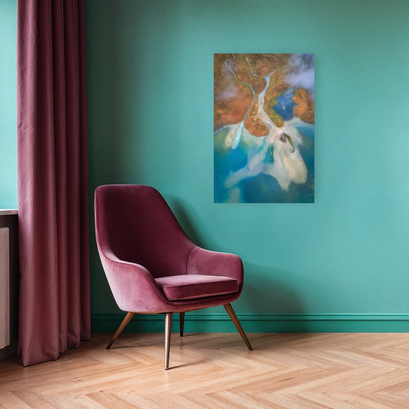 Motifs de delta fluvial, paysage abstrait coloré et serein, impression d'art mural nature, H 36 po x l 24 po