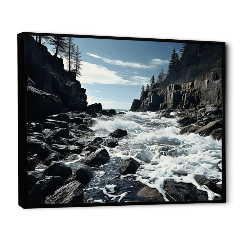 Berkay Canada, rivage rocheux sur toile, Cadre flottant noir, H 12 po x l 20 po x P 1 po