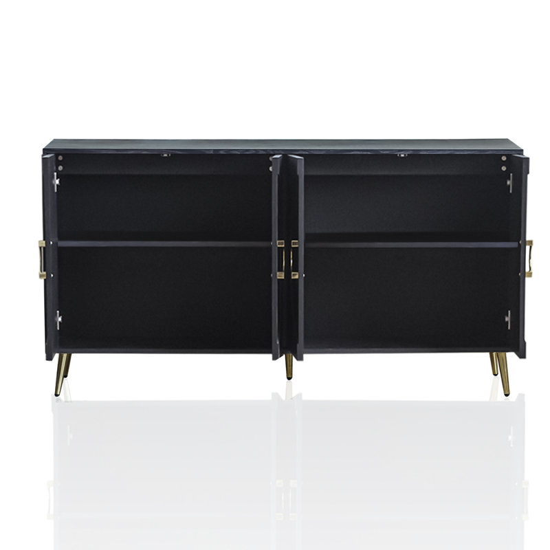 Buffet Modern 4 portes en bois - Buffet laqué noir, Noir