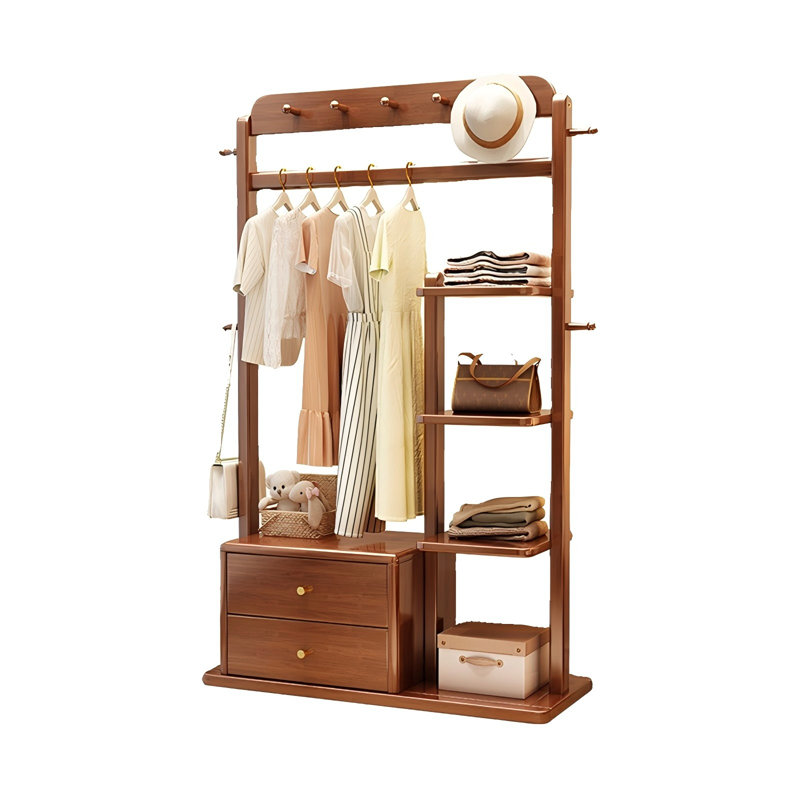 Portant 39,37 "en bois massif brun foncé avec miroir HD