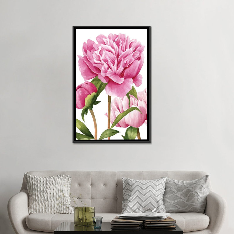 «Winsome Peony II», reproduction sur toile, H 60 po x l 40po x P 1,5 po, Toile avec cadre noir