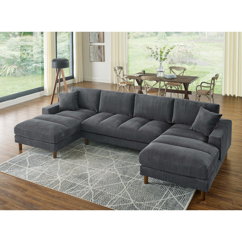 Canapé modulaire 3 pièces Sanner, Velours côtelé gris foncé