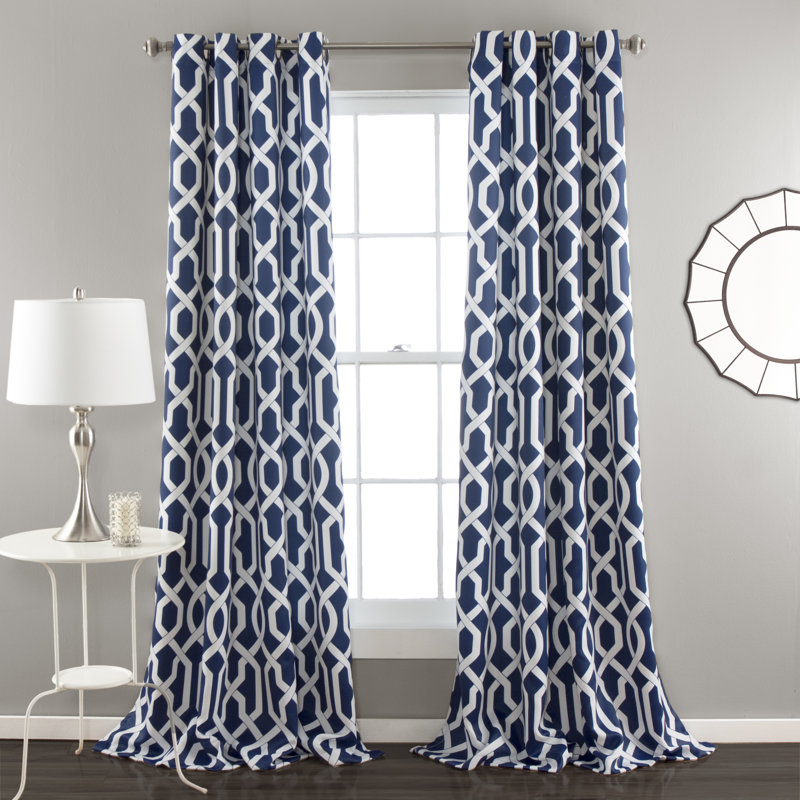 Trellis Room Darkening Curtain Pair, Navy, 52" W x 95" L