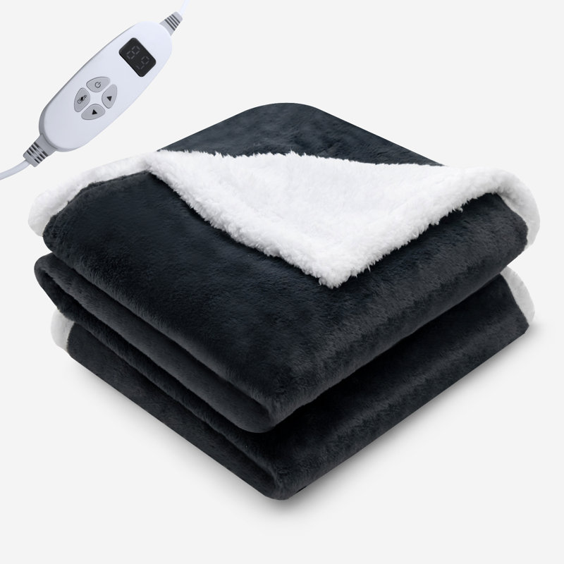 Adilee Heated Blanket with Fringe, Grey