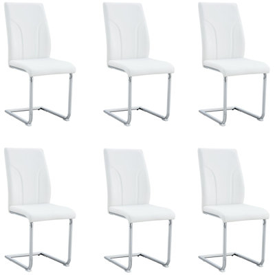 White Dining Chairs Set, Modern Pu Leather Dining Room Chairs Set Of 6, Silver Chrome Leg Dining Chairs