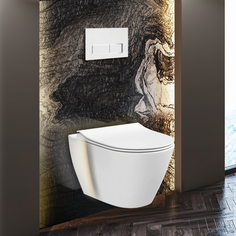 StormOn Dual-Flush Round Wall Hung Toilet (Seat Included), White, 4"