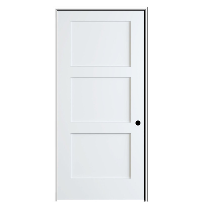 Primed MDF 3-Panel Right-Handed Interior Door with Satin Nickel Hinges
