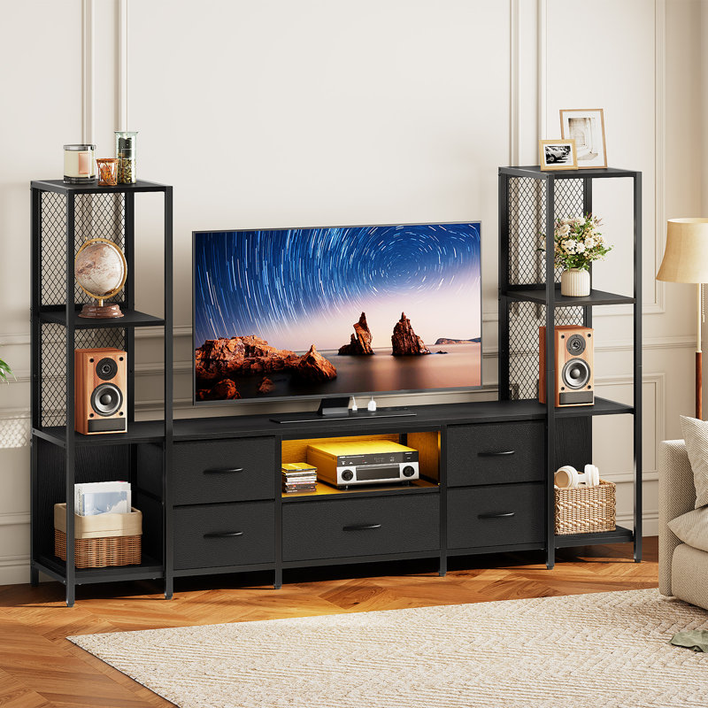 Meuble télé avec station de charge et bande lumineuse à DEL, meuble télé pouvant accueillir un téléviseur de 75 po ou moins