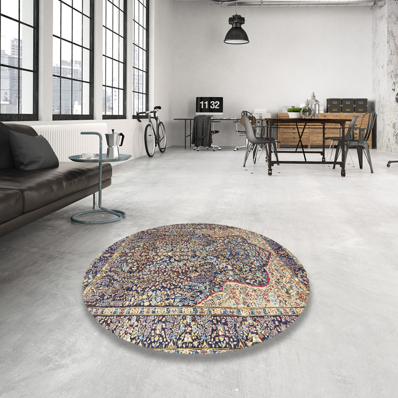 Tapis beige/noir traditionnel, Rond 4 pi