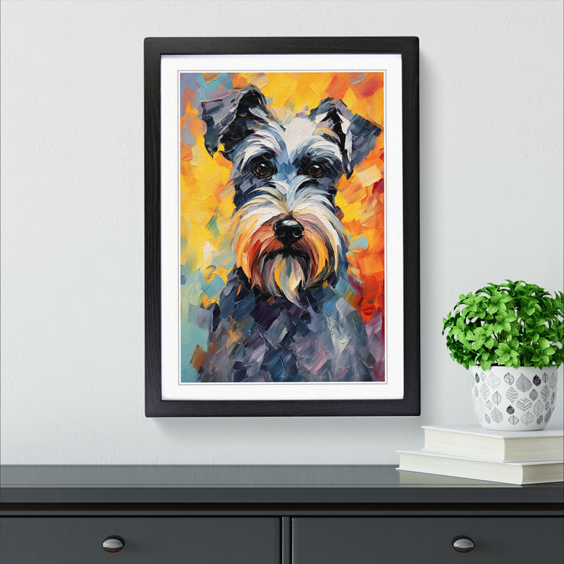 Schnauzer Impressionism - Single Picture Frame Print on Wood, 64cm H x 46cm W x 2cm D, Black