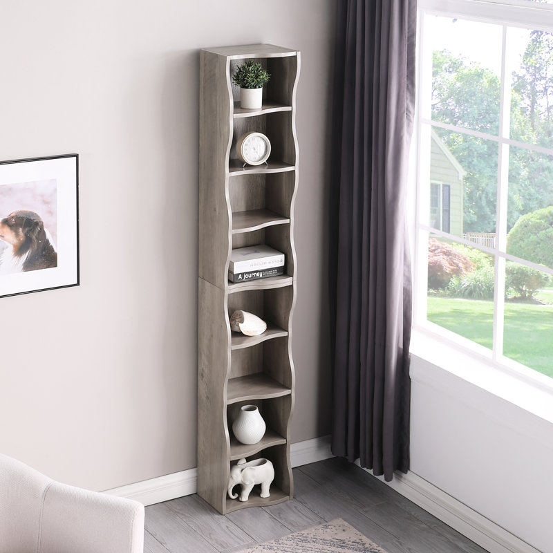 Bibliothèque réglable à 8 couches avec bordure ondulée pour les bureaux à domicile hauts et étroits, apparence exquise de deux armoires démontables, étagère ultra mince et facile à installer