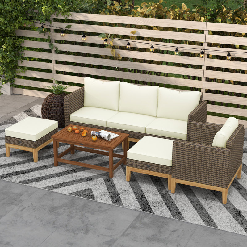 Sharmina Wicker 5 - Person Modular Patio Conversation Set with Cushions