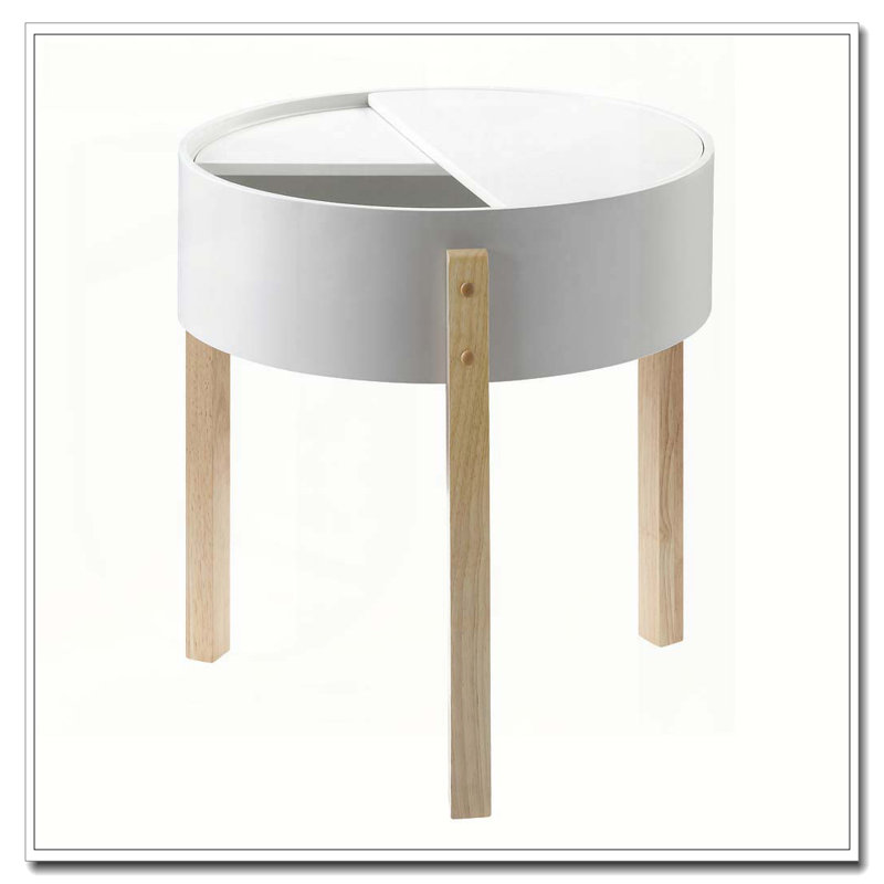 Table de bout blanche et naturelle avec rangement caché