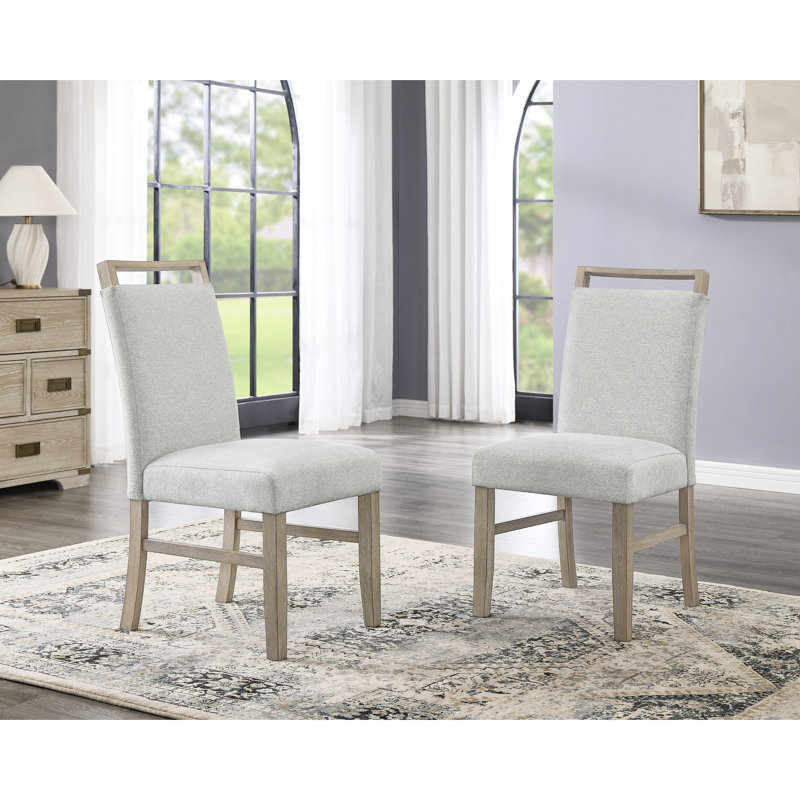 Chaises d'appoint de salle à manger en tissu gris à finition chêne - de 2, largeur de l'assise de 18,5 po, hauteur de l'ensemble de 13 po, conception compacte 2 avec profondeur de 17,5 po, poids du produit de 35 lb, assise confortable