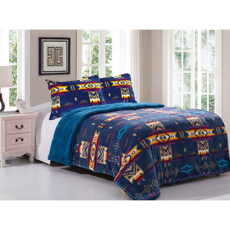 Ensemble d'édredon doublé sherpa pour grand lit Queen Foundry Select, Grand, Bleu royal