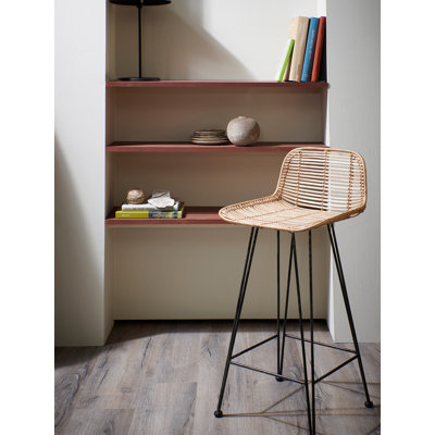 Broomall Wicker Bar Stool with Iron Frame