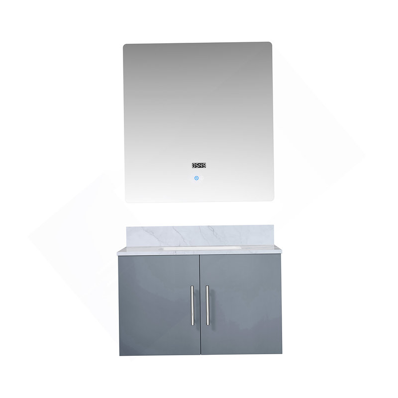 Meuble-lavabo de salle de bain 30 po X P 22 po D, plateau en marbre de Carrare et Miroir à DEL, Gris foncé