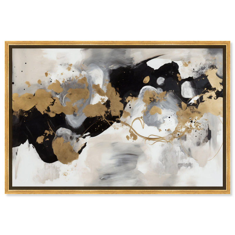 Winter Night Canvas Modern Black White Abstract Wall Art by Art Remedy, Cadre doré, H 31 po x l 46 po