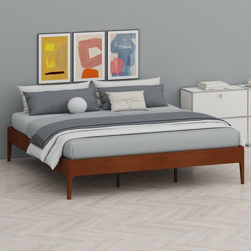 Modern Minimalist Platform Bed with Reinforced Slat Support System for Quick Assembly, Brown