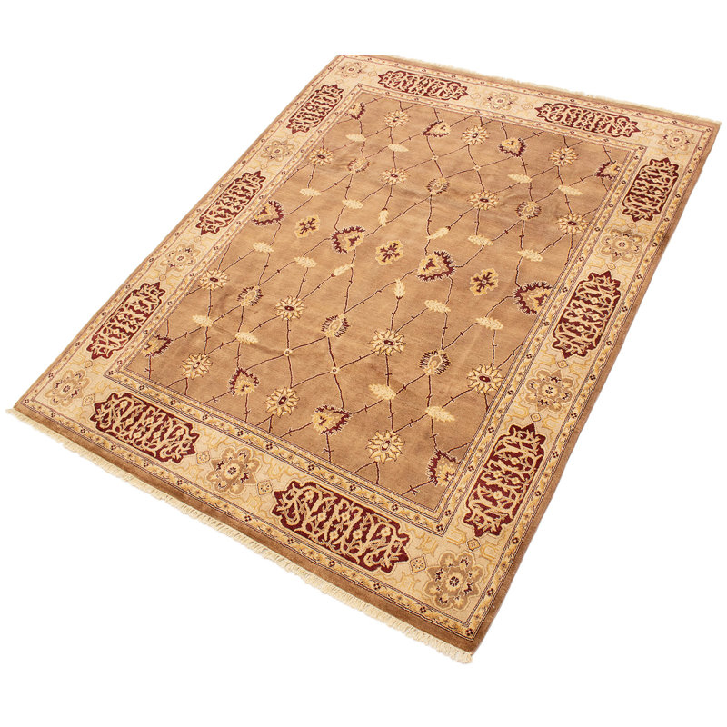 Tapis à main one-of-kind noué la 2010 ushak brun/rouge 8 pi 1 po x 10 pi zone de laine 2 po Terron