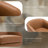 Applewold Upholstered Brown Faux Leather Swivel Barrel Chair with Solid Wood Base-1530825158