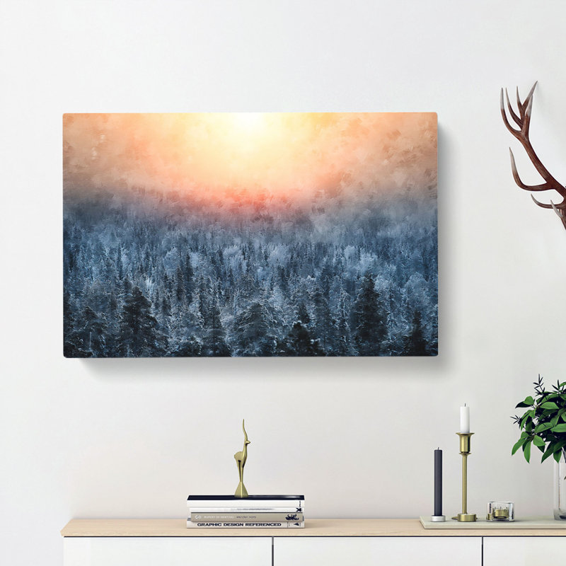 Sun High over Winter a Forest - Wrapped Canvas, 60cm H x 91cm W x 3cm D