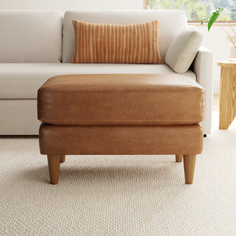 Clifford Genuine Leather Custom Ottoman, Bistro Saddle Genuine Leather