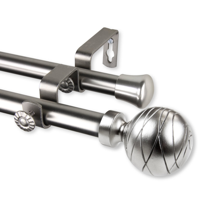 Tringle à rideaux double réglable Katharina, l 48 po à 84 po, Nickel satiné