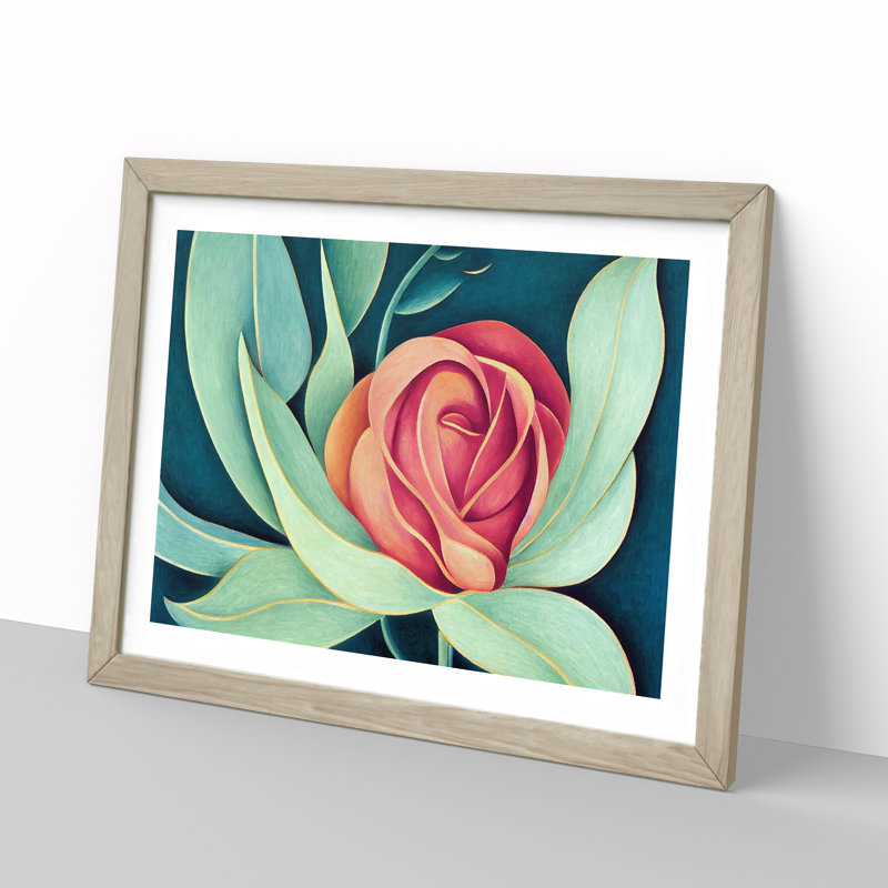 Miraculous Rose Flower - Framed Print, 46cm H x 64cm W x 2cm D, Oak