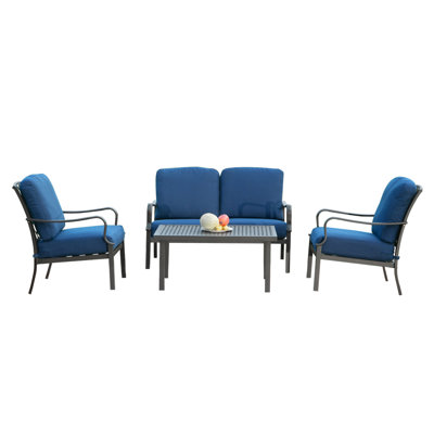 Ensemble de conversation d'extérieur 4 pièces pour patio, ensemble de salle à manger en métal pour table et chaises, ensemble de patio, ensemble de canapé d'extérieur, ensemble de conversation