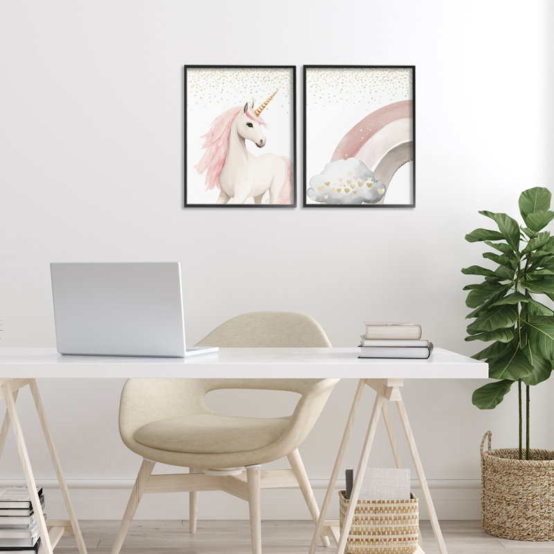 Princesse Dreams, ensemble de 2 giclées encadrées licorne et arc-en-ciel, design par Christine Simpson Art, H 14 po x l 11 po