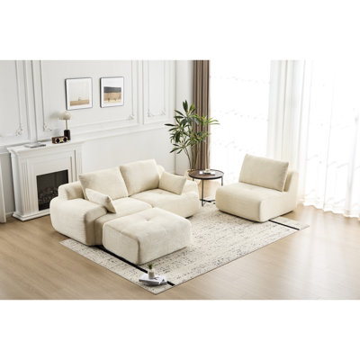 Pet - Corduroy 3 Seat Memory Foam Sectional , No Assembly, Comfort For Living Room Seating Compressed , Home Office