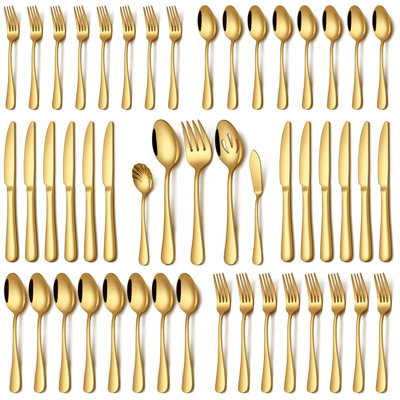 45-Piece Gold Stainless Steel Flatware Set For 8 With Serving Utensils