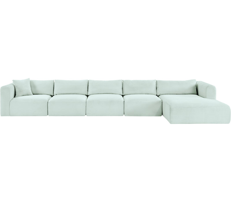 Canapé modulaire en L Carmean Performance, Velours côtelé texturé velours menthe, 3 sans accoudoirs, 1 méridienne, 1 coin