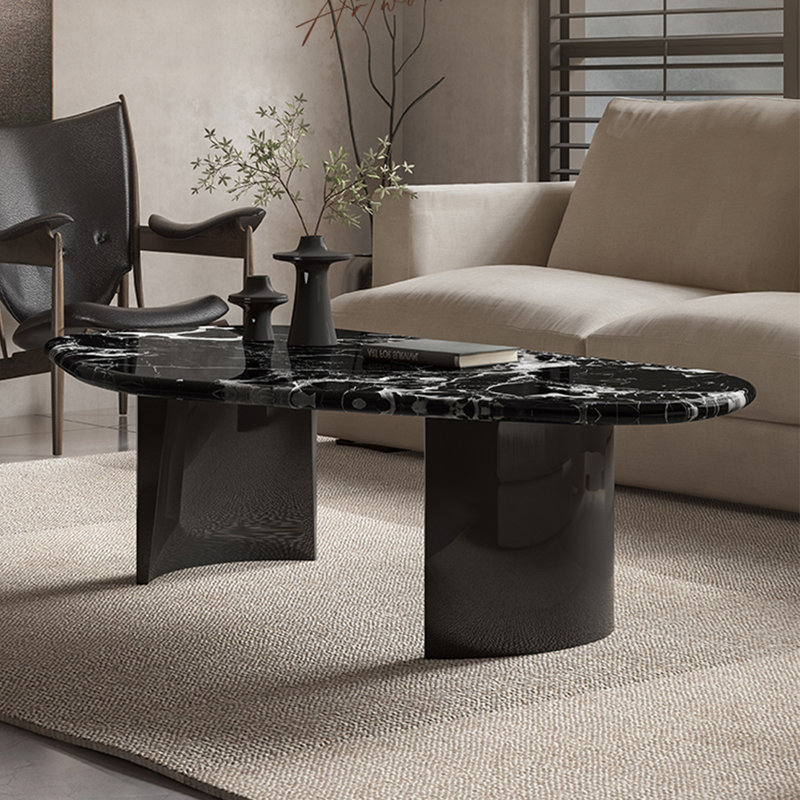 Table de salon de forme irrégulière en marbre, H 15,7 po x L 59,1 po x l 31,5 po