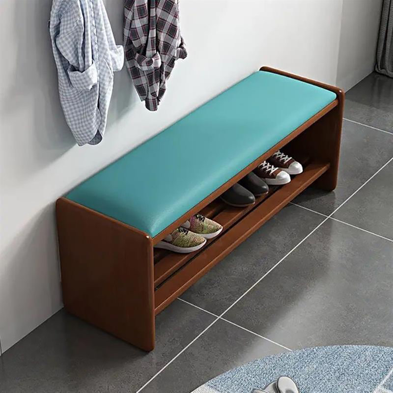 Banc de rangement pour tabouret 35,4 po, Bleu / noyer foncé
