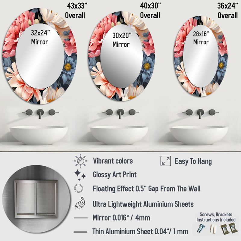 Miroir mural ovale French French, H 40 po x l 30 po