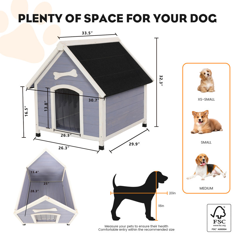 Niche pour chien 33 po en bois renforcé de polymère résistant aux intempéries pour l'extérieur, Gris