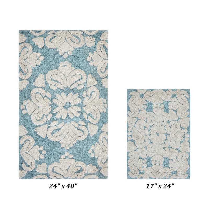 Danitra Premium-Quality 100% Cotton Super Absorbent Machine Washable 2 Piece Bathroom Rug Set, Blue