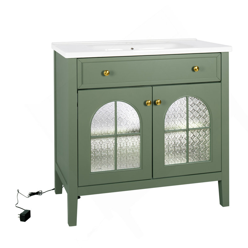35.6" Bathroom Cabinet, Only Cabinet, Green, Green